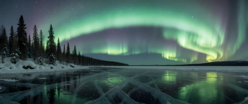 Northern Lights Frozen Lake
