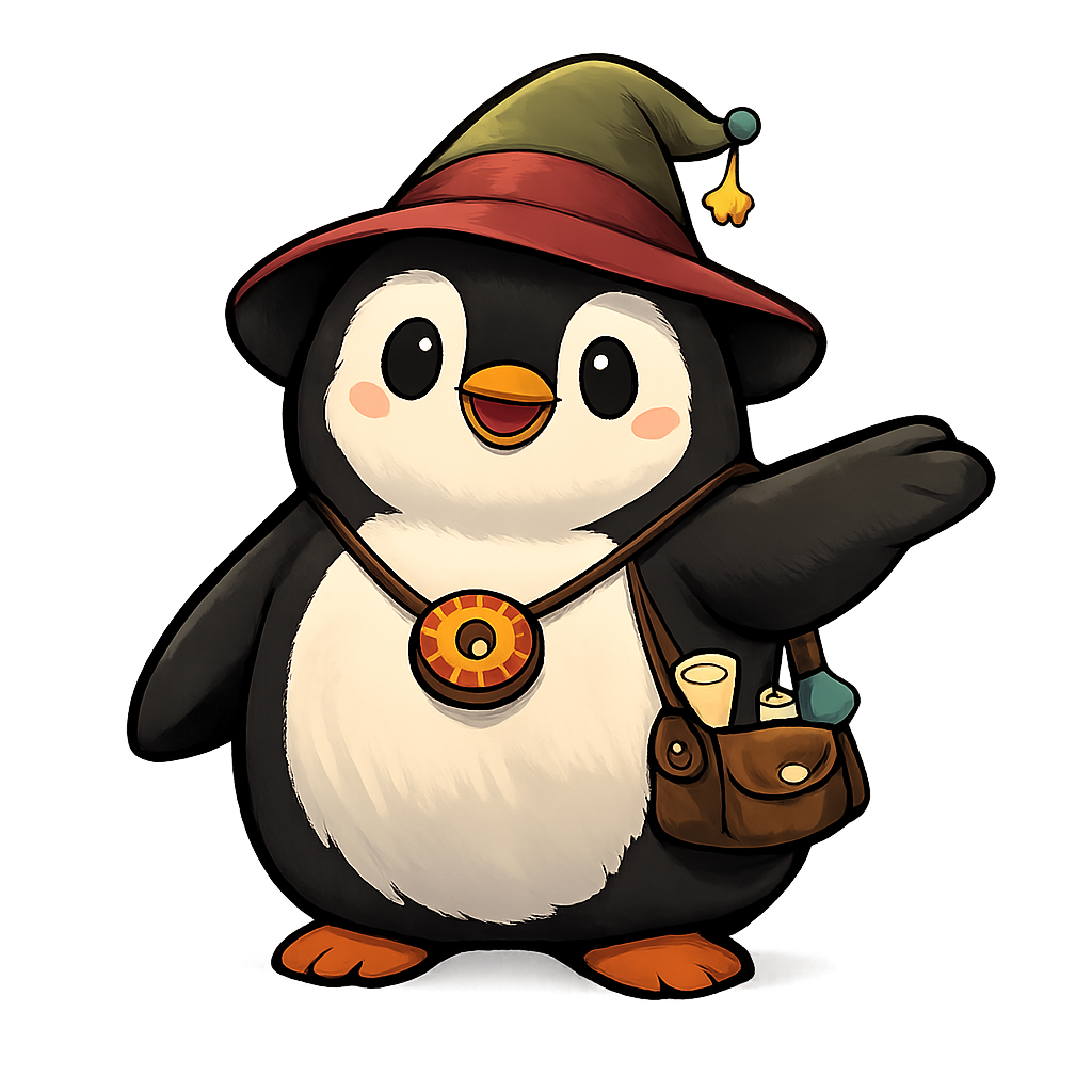 Bonut Labs penguin wizard mascot welcoming visitors into the public lab